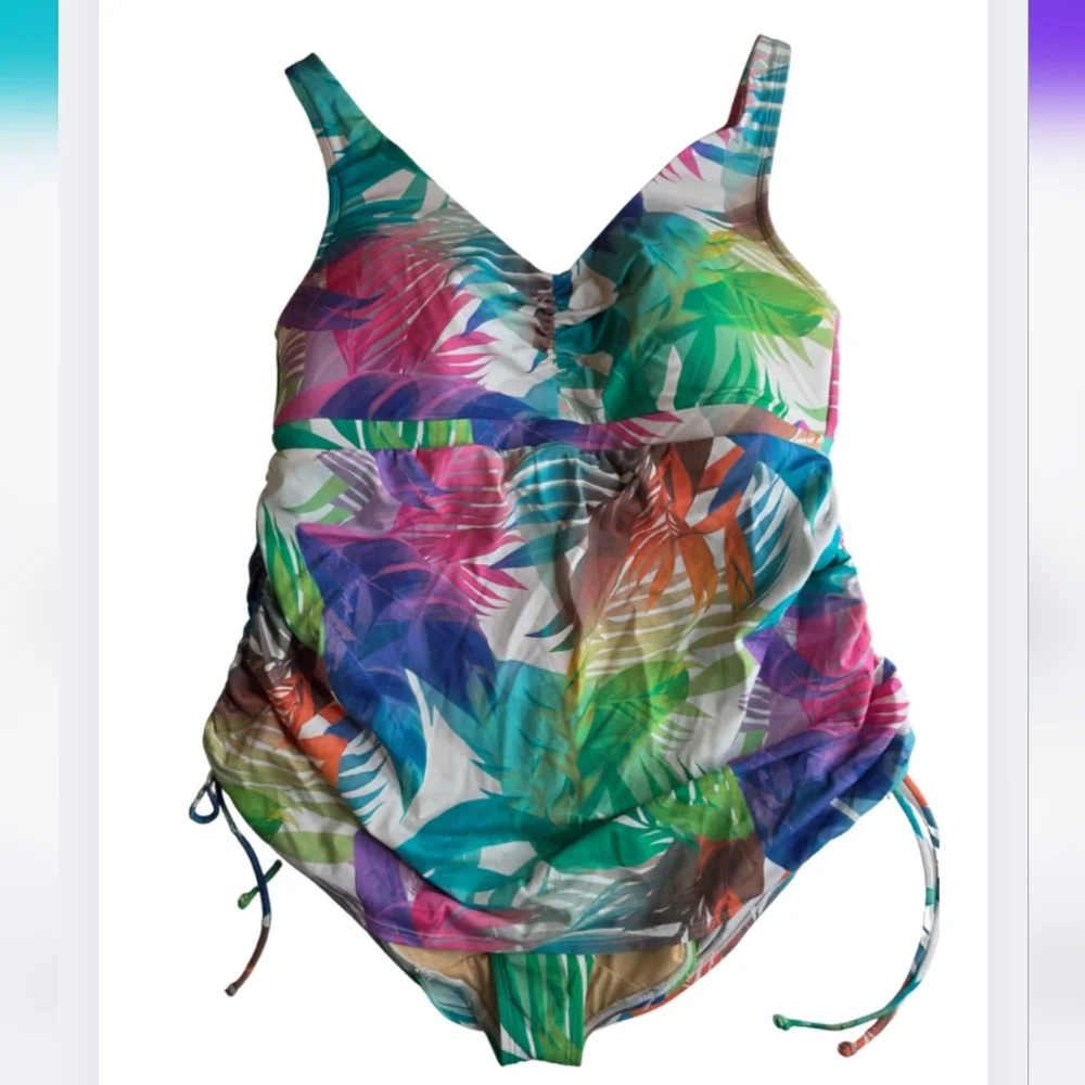NWT Cacique Swim 18W Rainbow Leaf One Piece Tankini Swimsuit 2743-i
